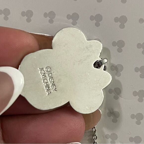 Disney Minnie Mouse Silver Tone Glitter Bow Pendant Adjustable 16” Necklace - Picture 5 of 8